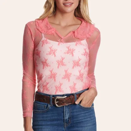 Turquoise Haven Women's Embroidered Lace Top
