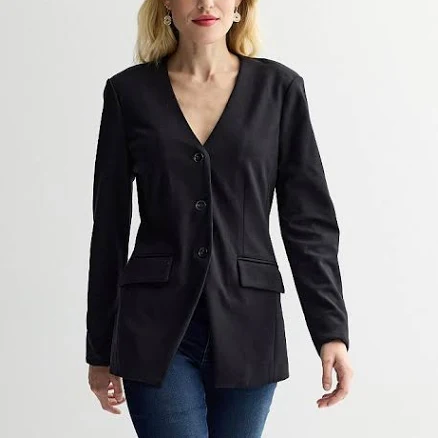 Women's Nine West Collarless V-Neck Blazer, Size: Small, Mineral Black