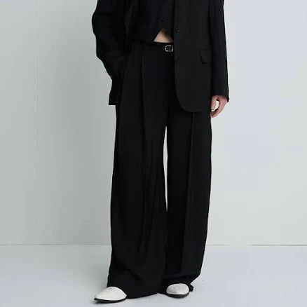 "Tonywack AIRY WIDE LEG PLEATED TROUSERS_ BLACK" by W Concept