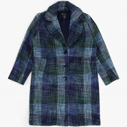 ALISON SHERRI Multicoloured Blue Checked Wool Mix Longline Coat Size: