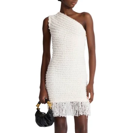 Balmain Women's Dotted Tweed One-Shoulder Dress