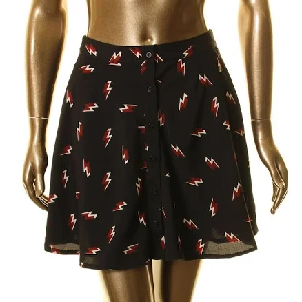 Glamorous Women's Black Lightning Print Button Down A-line Skirt 10
