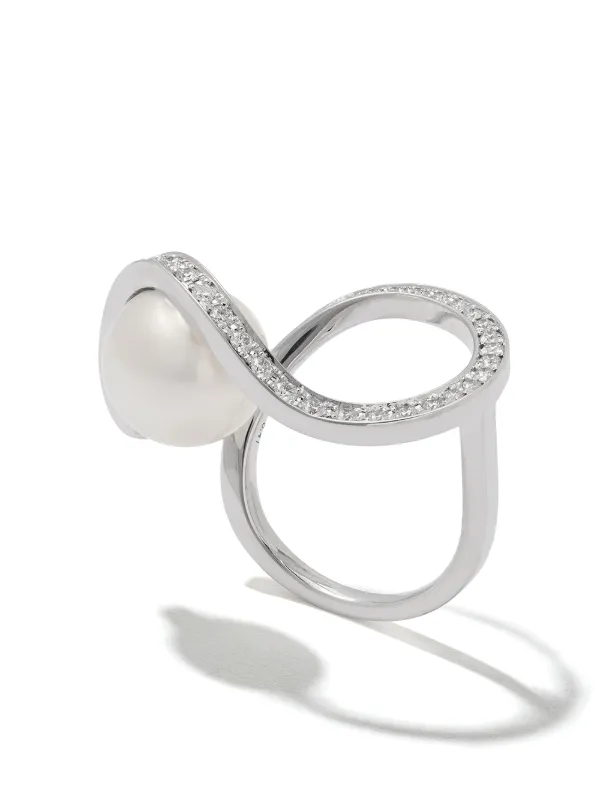 Sliced Diamond and South Sea Pearl Ring