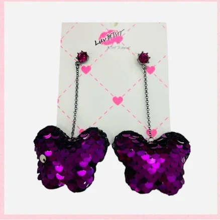 Luv Betsey Purple Sequin Puffy Butterfly Drop Earrings (betsey