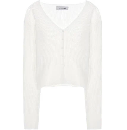 W Concept YAN13 Button-Up Ribbed Knit Cardigan