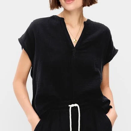 Old Navy Women's Crinkle Gauze Short-Sleeve Popover Top