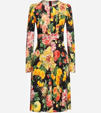Dolce & Gabbana Women's Floral Print Long Sleeve Midi DressDolce & Gabbana Women's Floral Print Long Sleeve Midi Dress