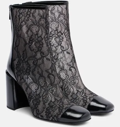 Jimmy Choo, Kisu 85 leather-trimmed lace ankle boots, Women, Black, US 9.5, Boots