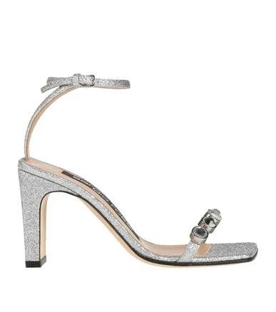 Sergio Rossi Sr1 Woman Sandals Silver Size 4.5 Textile fibers, Leather