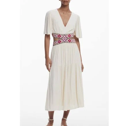 Desigual Women's Embroidered Cut-Out Viscose Maxi Dress
