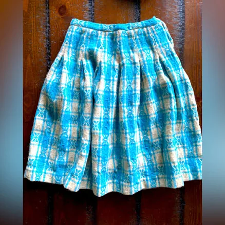 Pandora Skirts | Vintage 60’ 70’s Pandora Pleated Plaid 100% Wool Skirt Size Xxs Xs Gc~ | Color: Blue/Cream | Size: Xxs | Missypooh1030's Closet