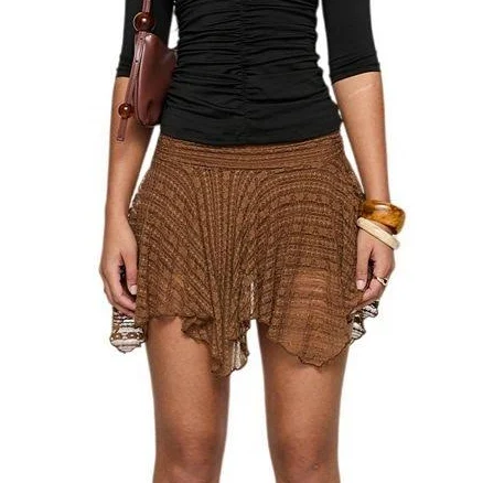 Women Y2K Lace Mini Ruffle Pleated Layered Cute High Waist Half Slip Skirt, Women's, Size: Medium, Brown
