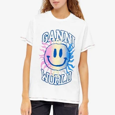 Ganni Women's Smiley Relaxed Cotton T-Shirt
