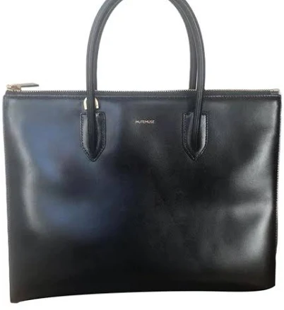 MuteMuse Black Leather Handbag with Gold Hardware