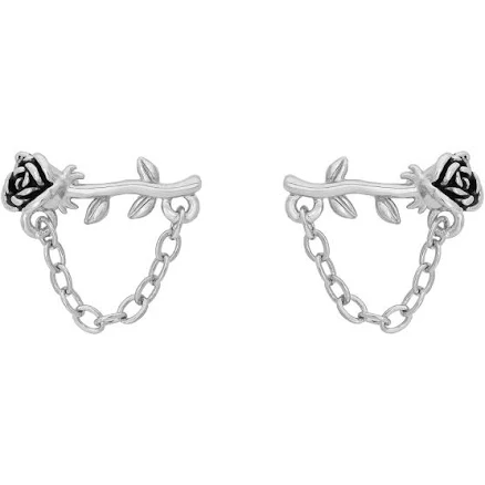 Little Rooms 18K Gold Plated Chained Rose Stud Earrings