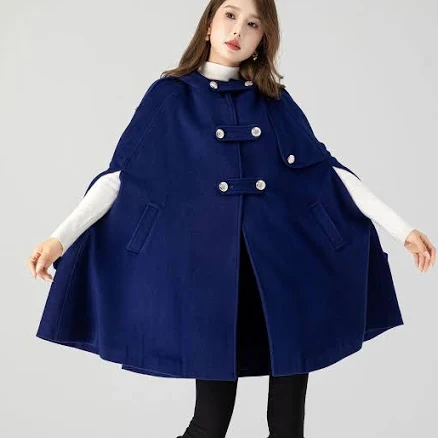 Wool Hooded Cape Coat
