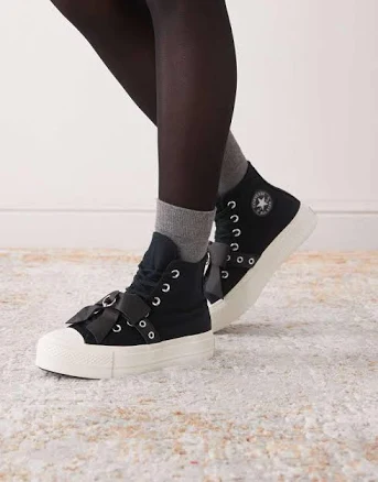 Converse Converse Chuck Taylor All Star Lift Hi platform trainers in black with bows - BLACK - UK 4