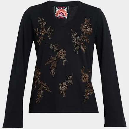 Johnny Was Simone Floral-Embroidered Cupro Blouse