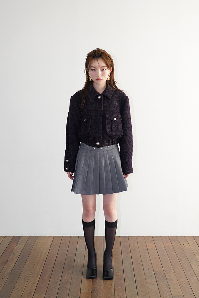 Star Rivet Pleated Mini Skirt