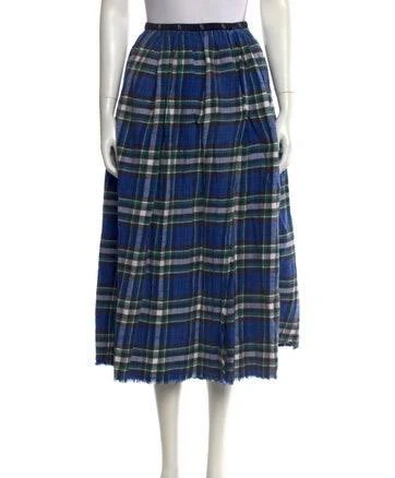 R13 Plaid Print Midi Length Skirt in Blue, Women's XS
