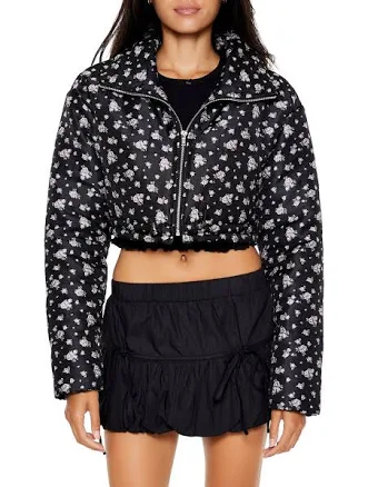 Floral Print Puffer Jacket