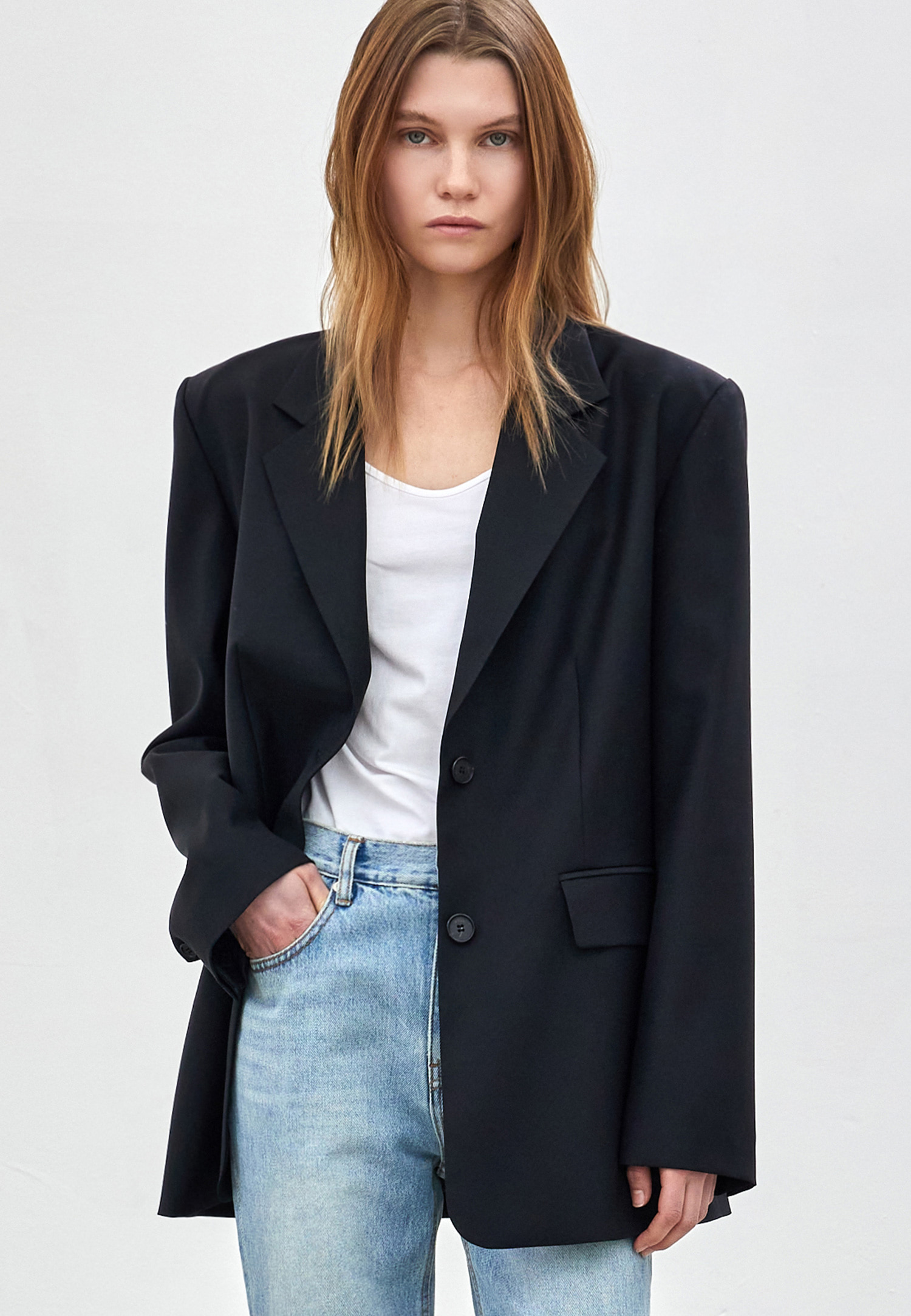 OVER FIT SINGLE TWO BUTTON JACKET - BLACK