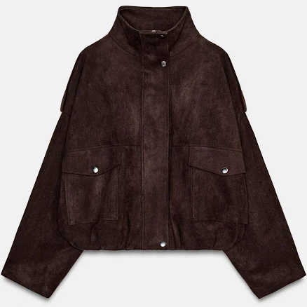 Zara Faux Suede Jacket with Shoulder Tabs