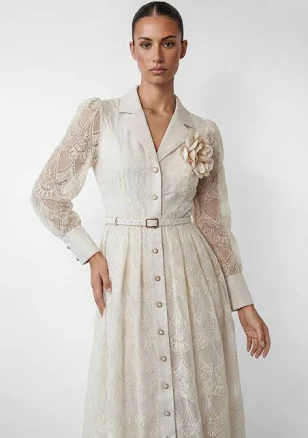 Living With Grace Lace Lapel Collar Maxi Dress