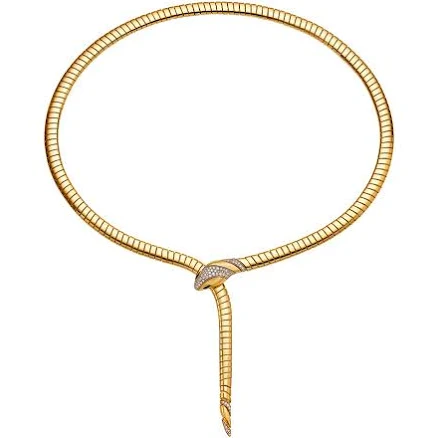 Bvlgari Serpenti 18K Yellow Gold Diamond and Onyx Tubogas Necklace