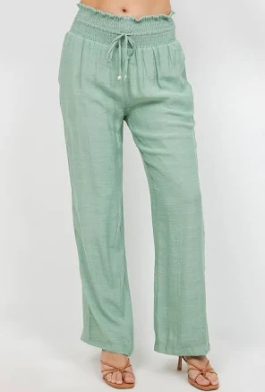 Women's Mojito Collection Casual Resort Wear Smocked Waist Drawstring Palazzo Pant