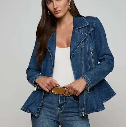 L'AGENCE Women's Moxie Peplum Denim Biker Jacket