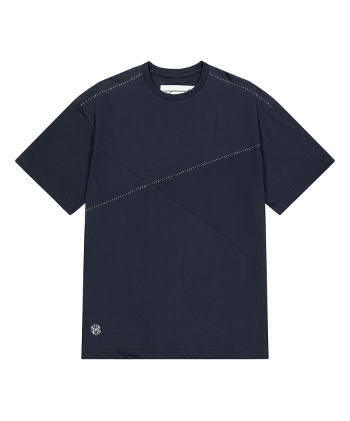 Diagonal Stitch Cutoff Tee - Navy