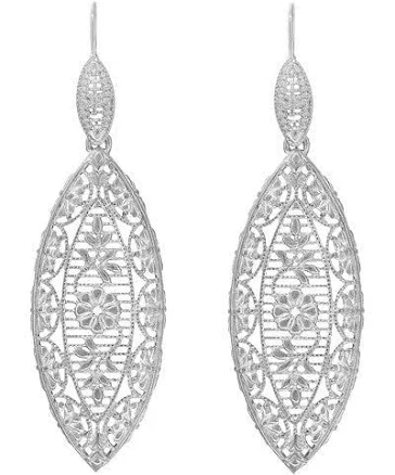 Art Deco Sterling Silver Filigree Diamond Earrings