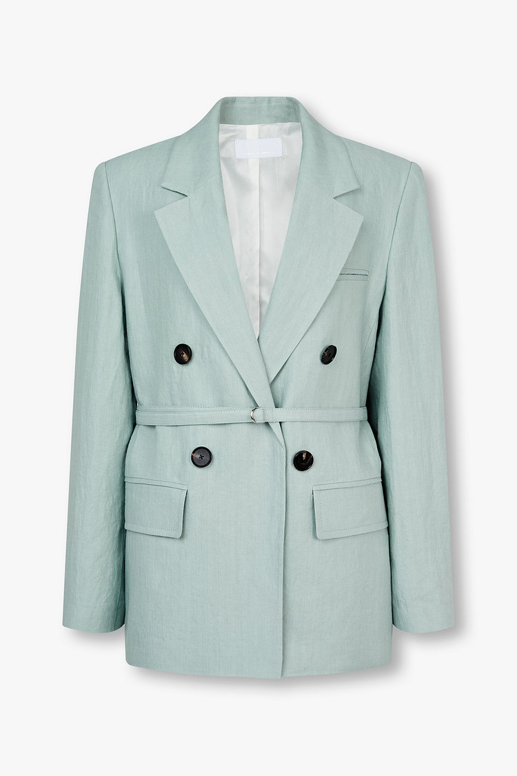 Belted Linen Herringbone Jacket
