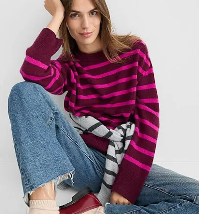 Loft Women's Oversized Cashmere Stripe Sweater