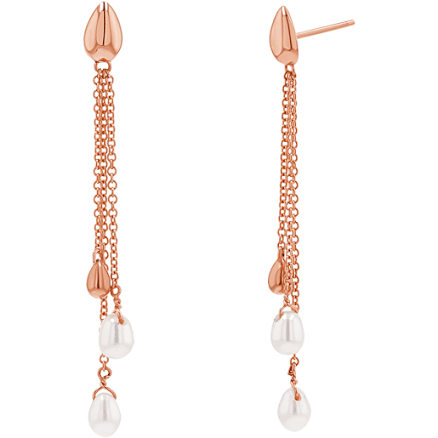 Pearl Drop Chain Earrings 14K Gold by Baby Gold