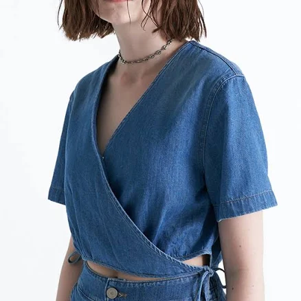 ellonarc [SAMPLE SALE] Wrap Padded Denim Blouse_Blue by W Concept
