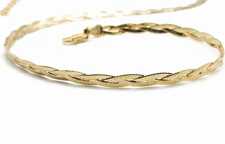 10K Solid Gold Braided Herringbone Necklace