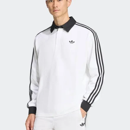 adidas Men's 3-Stripes Long Sleeve Rugby Polo