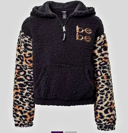 Girls Bebe Sherpa Half Zip Hoodie