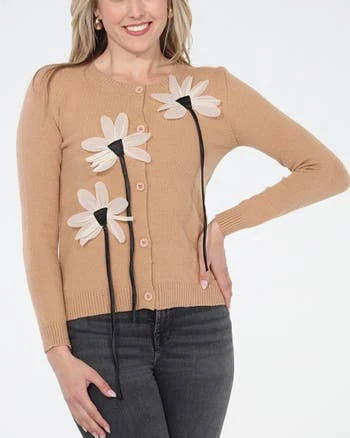 RAIN AND ROSE Floral Appliqué Cardigan