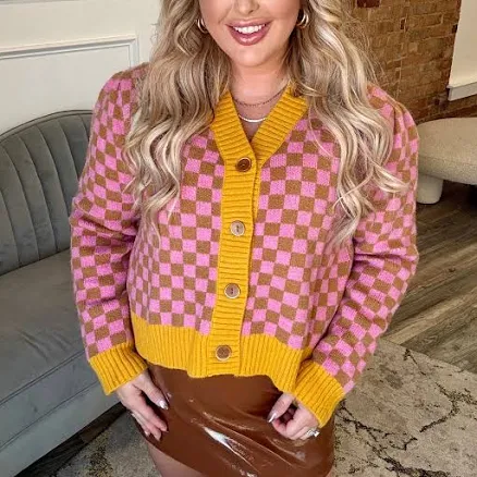 Checkerboard Cropped Cardigan