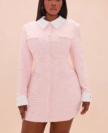 Fashion Nova Juliette Long Sleeve Tweed Mini Dress