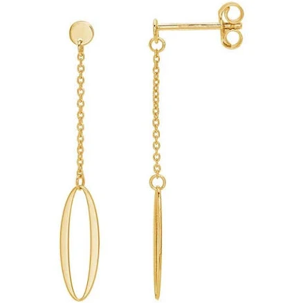 14K Yellow Gold Oval Chain Drop Post Earring
