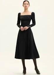 Silk Square Neckline Flare Dress
