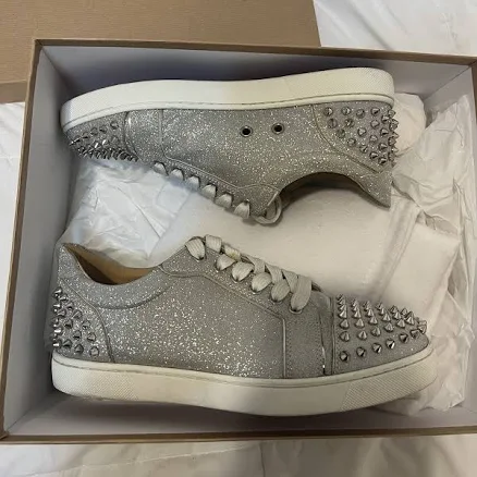 Christian Louboutin Loubishark Donna Flat Silver Studded Glitter