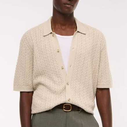 Abercrombie & Fitch Men's Cable Button-Through Sweater Polo