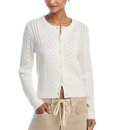 AQUA Women's Pointelle Pearl Cardigan