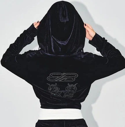 Borntowin W Double B Velvet Crop Hoodie