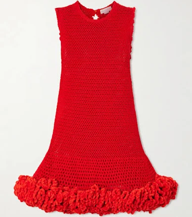 Stella McCartney Nature Flow Ruffled Open-knit Wool Mini Dress - Women - Red Dresses - M